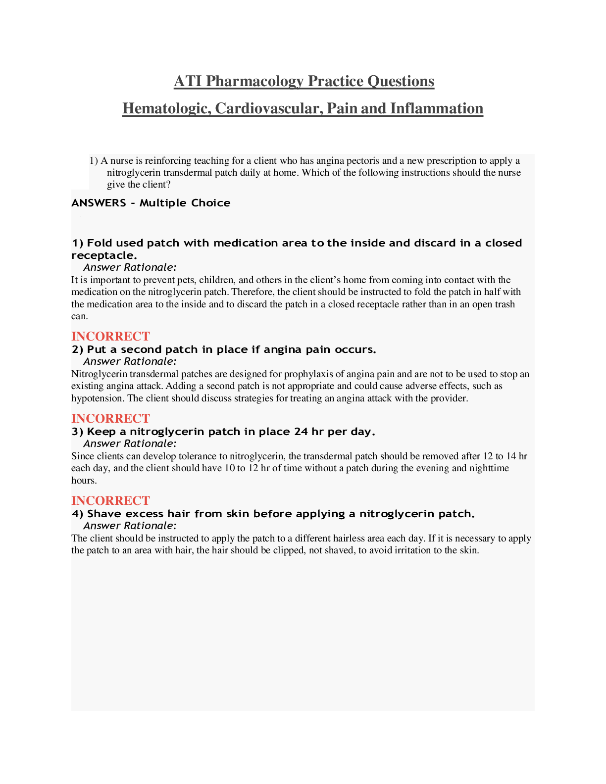 Preview image for ATI Pharmacology Practice Questions STUDY GUIDE